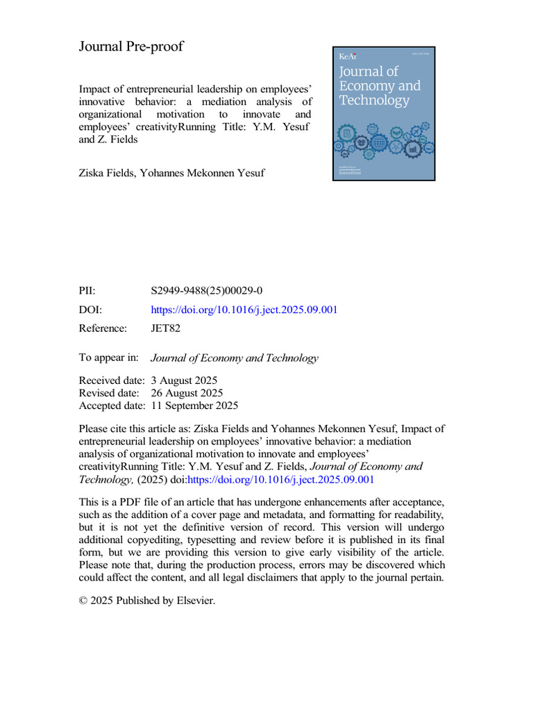 Entrepreneurial Leadership and Innovation Behavior | PDF | Creativity ...