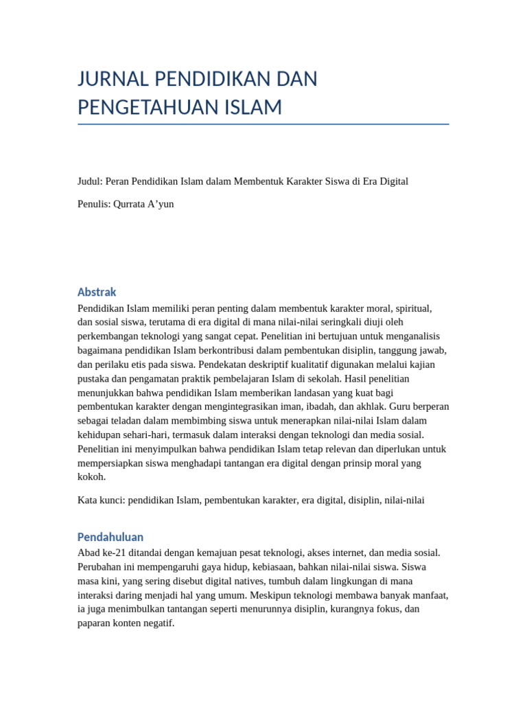 Jurnal Pendidikan Dan Pengetahuan Islam | PDF