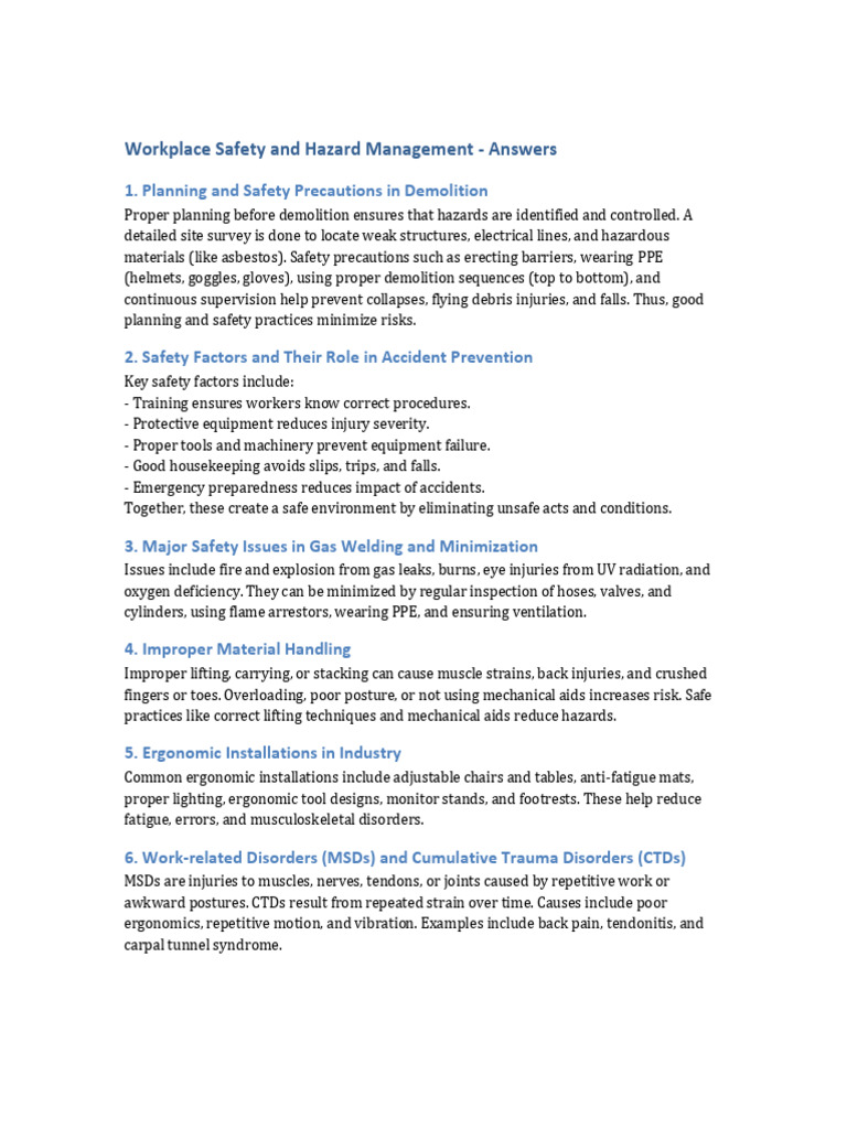 Workplace Safety and Hazard Management | PDF | Personal Protective ...