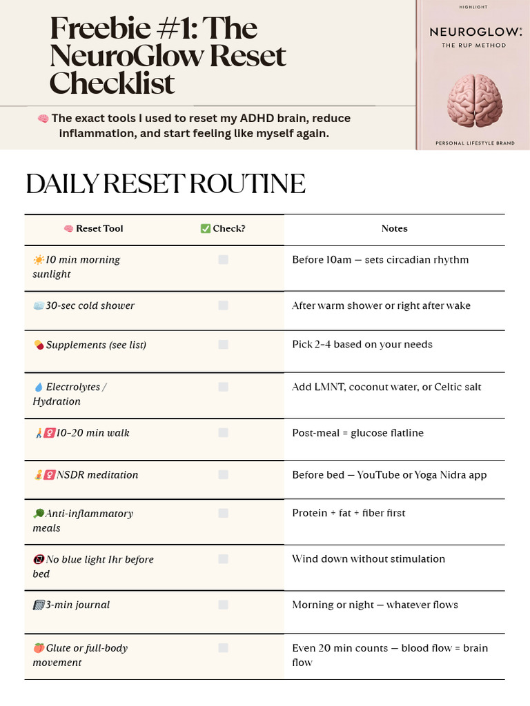 ADHD Brain Reset Checklist Guide | PDF