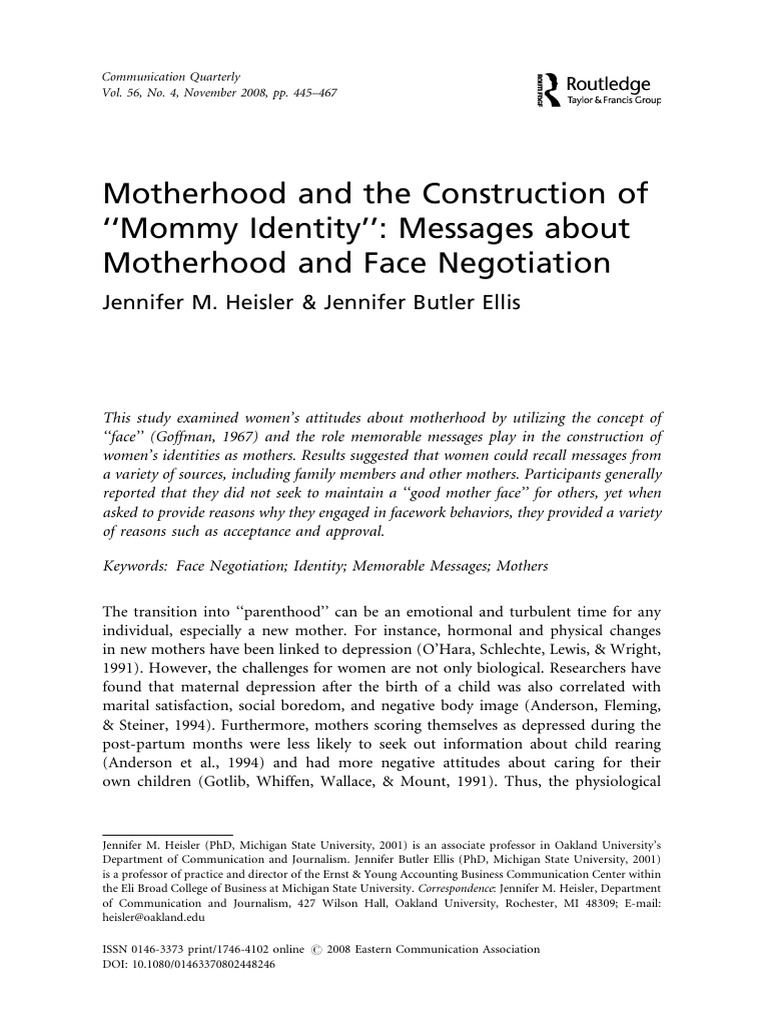 Motherhood and The Construction | PDF | Mother | Identity (Social Science)