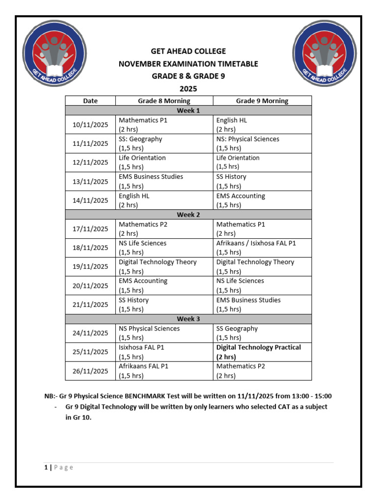GET End of Year Exam Timetable 2025 | PDF | Educational Stages ...
