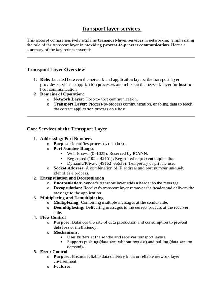Transport Layer Services Explained | PDF | Transmission Control ...