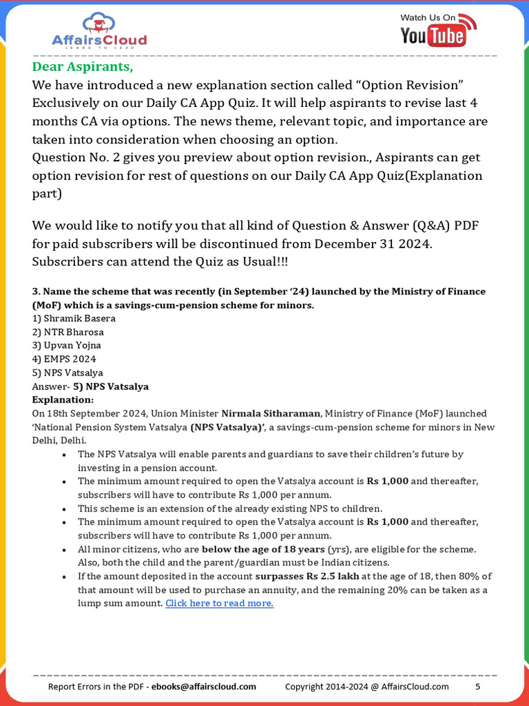Current Affairs Q&A PDF September 22-23-2024 by Affairscloud 1-5 | PDF