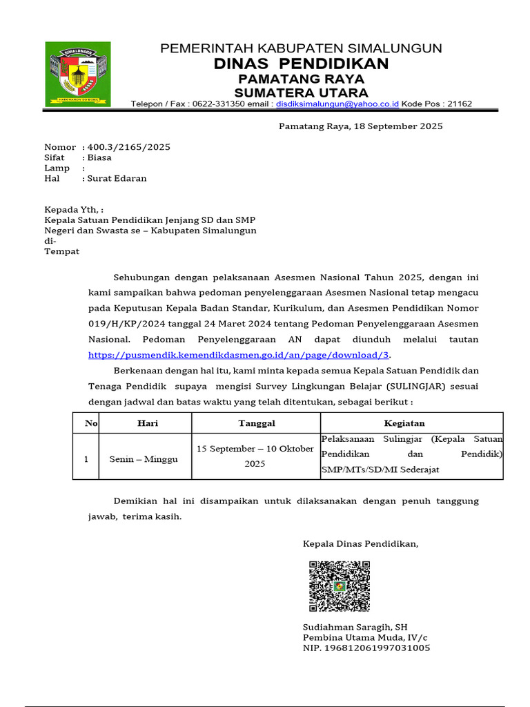 Surat Edaran Sulingjar 2025 | PDF