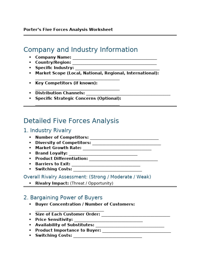 Porter’s Five Forces Analysis Template | PDF | Economies | Business ...