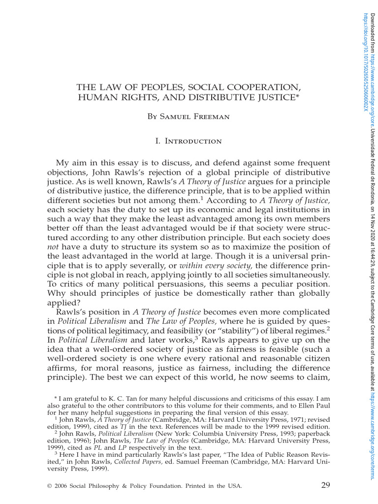 Rawls on Global Distributive Justice | PDF | John Rawls | Justice