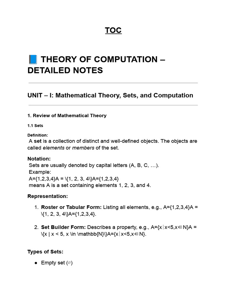 Theory of Computation Notes | PDF | Mathematics | Theoretical Computer ...
