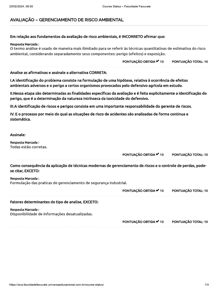 Avaliação de Risco Ambiental: Questões e Respostas | PDF | Ambiente ...