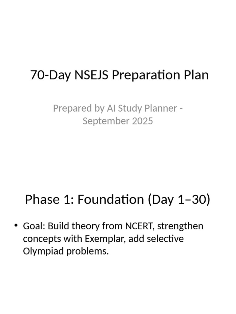 70-Day NSEJS Study Plan Guide | PDF | Chemistry | Physics
