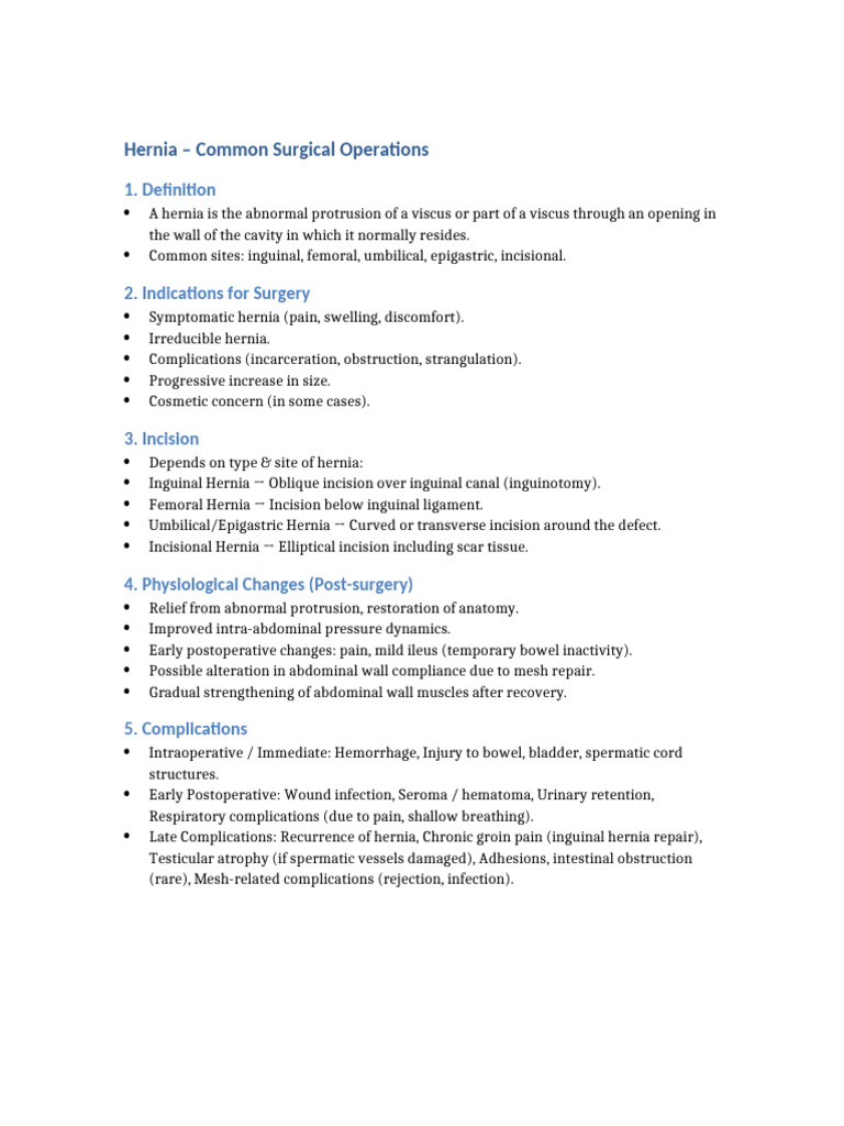 Hernia Surgery: Types, Indications, and Risks | PDF