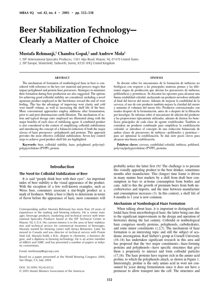 Beer Stabilization Technology - Clearly A Matter of Choice | PDF ...