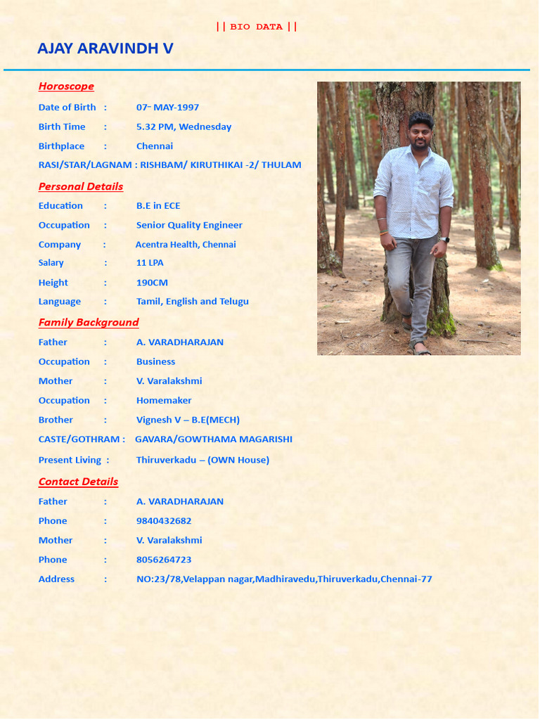 Ajay Aravindh V - Bio Data Summary | PDF
