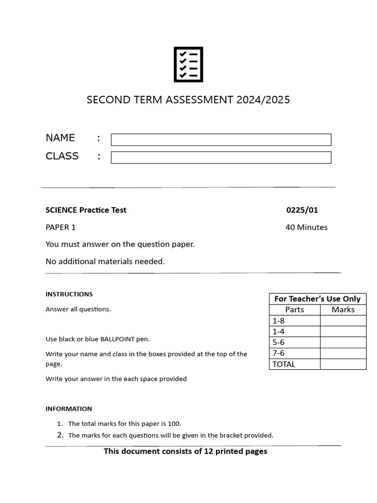 Second Term Assessment 2024 Science | PDF
