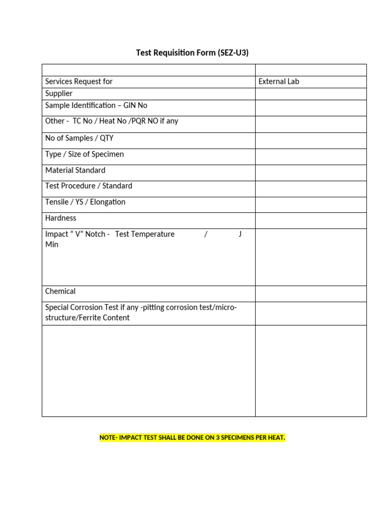 Test Requisition Form for Lab Services | PDF