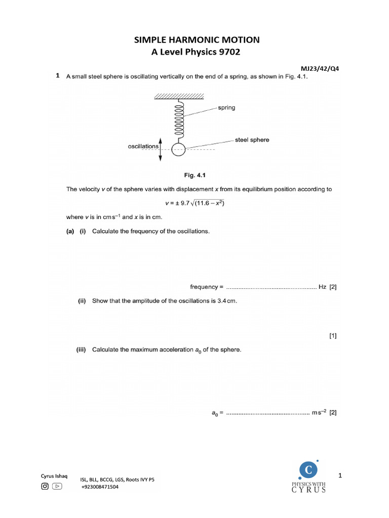 Simple Harmonic Motion A Level Guide | PDF