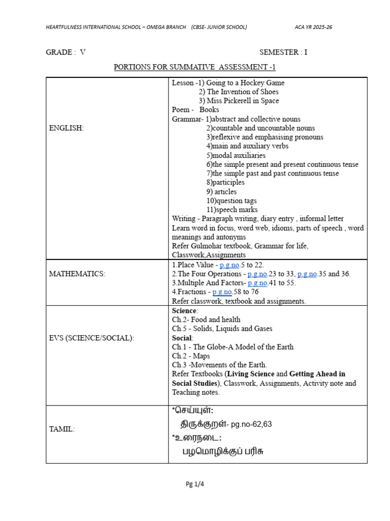 Grade V SA1 Exam Schedule 2025 | PDF | Part Of Speech | Linguistic Typology