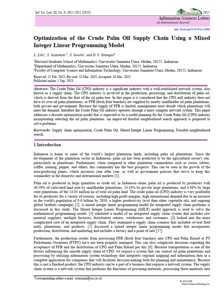 CPO Supply Chain Optimization Model | PDF | Supply Chain | Palm Oil
