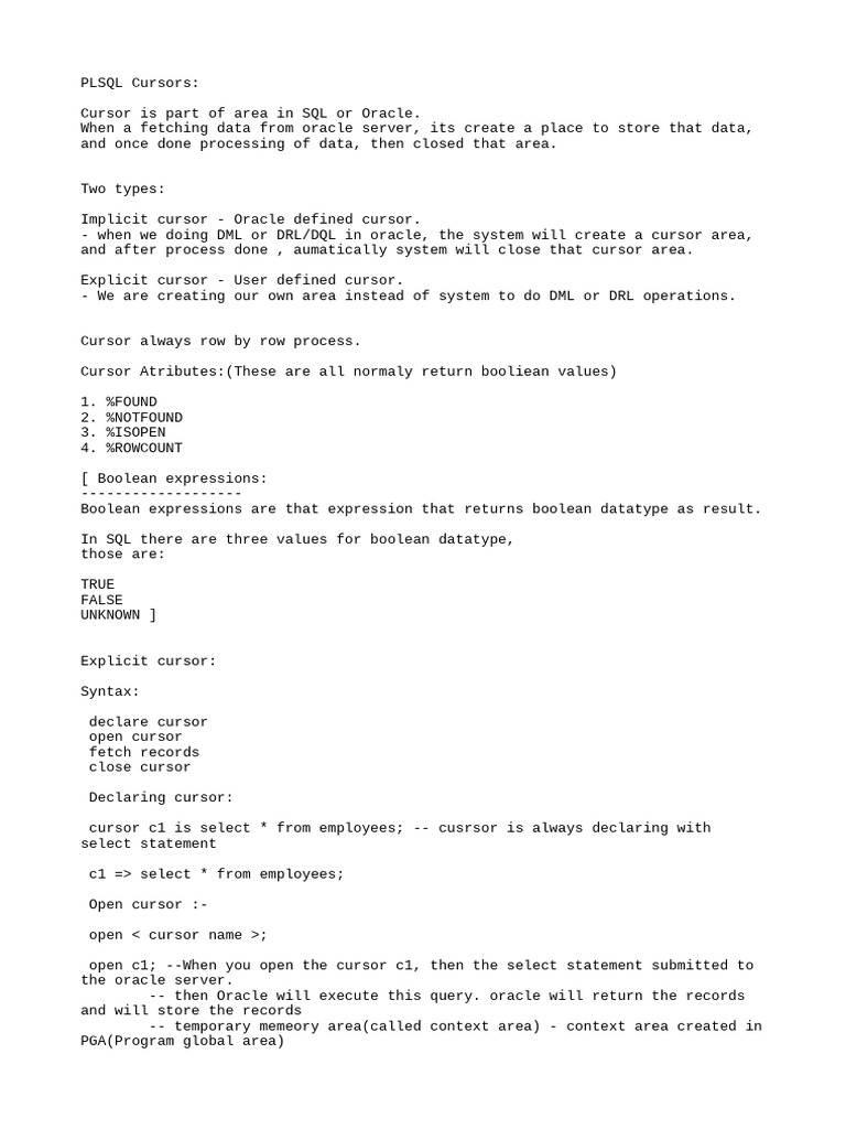 Understanding PLSQL Cursors Explained | PDF | Boolean Data Type ...