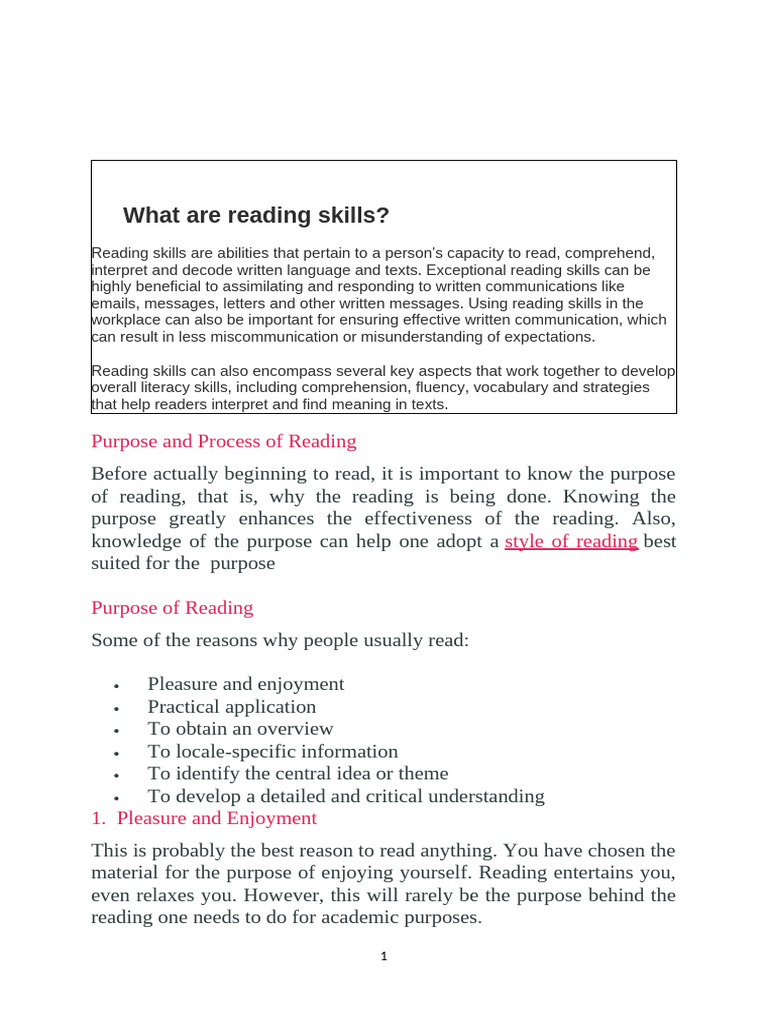 Essential Reading Skills Explained | PDF | Reading Comprehension ...