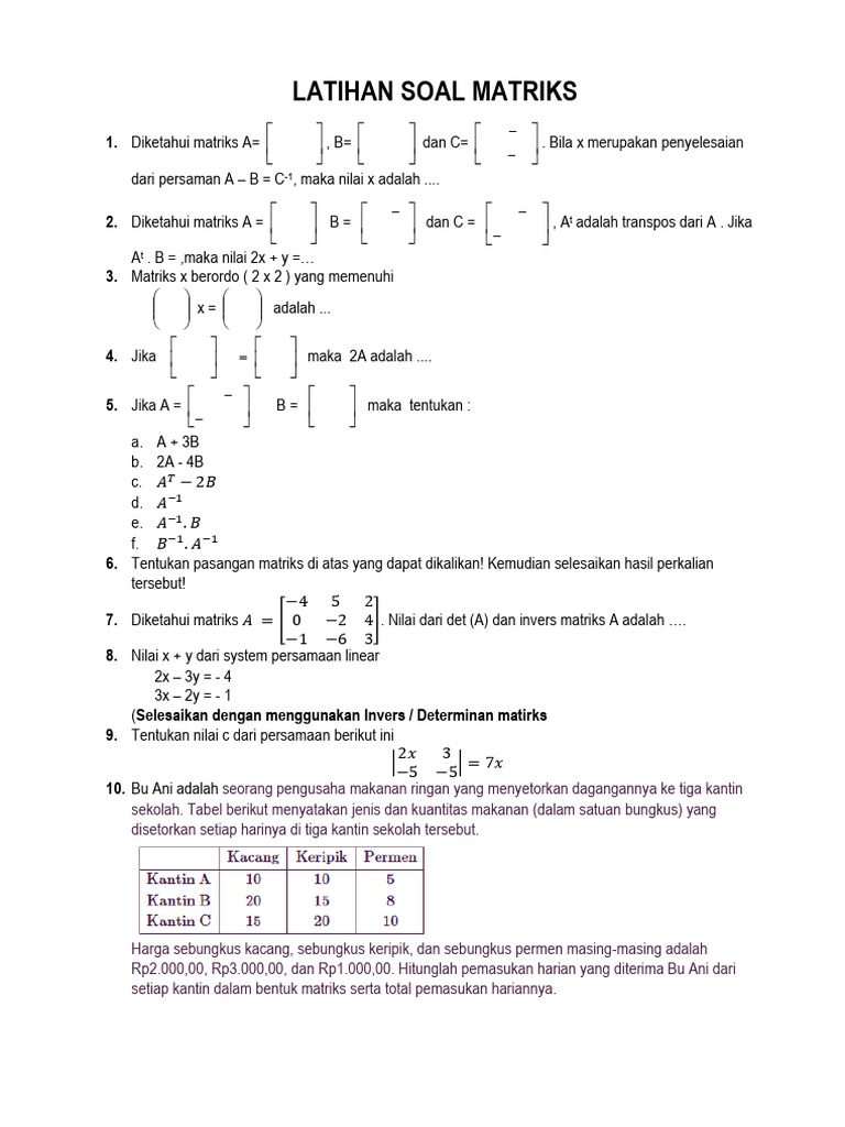 Soal Latihan Matriks dan Penyelesaiannya | PDF