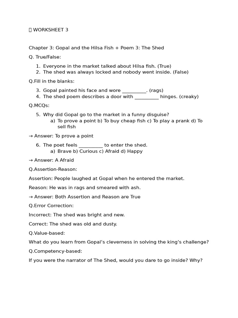 English 1 Revision Worksheet 3 For Class 7th | PDF