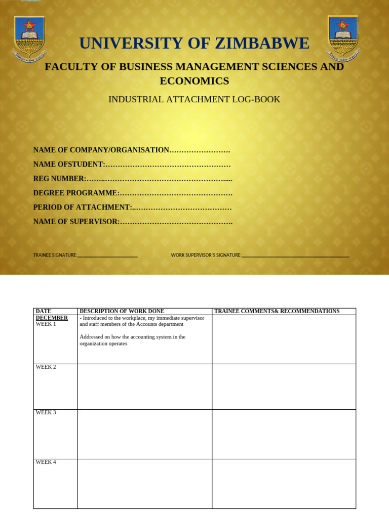 University of Zimbabwe Attachment Logbook | PDF