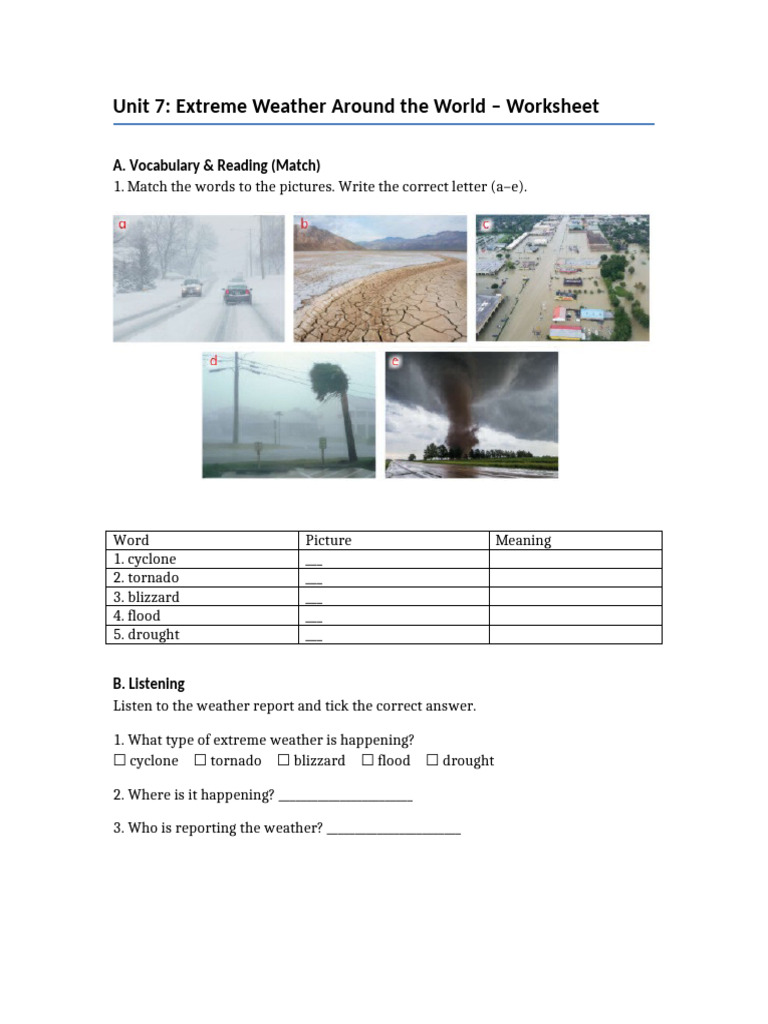 Extreme Weather Worksheet | PDF | Coast | Australia
