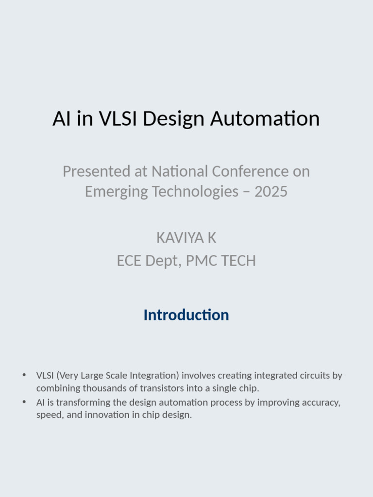 AI in VLSI Design Automation KaviyaK 10slides | PDF