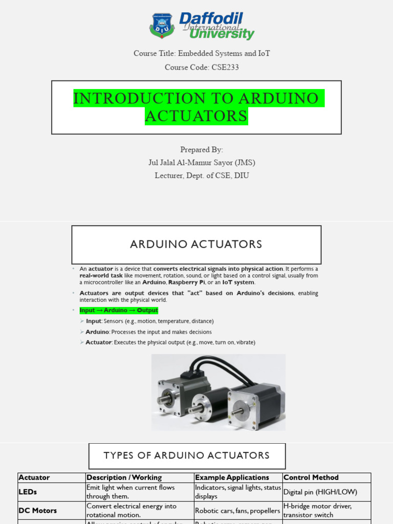 Arduino Actuators Overview and Types | PDF | Electric Motor ...