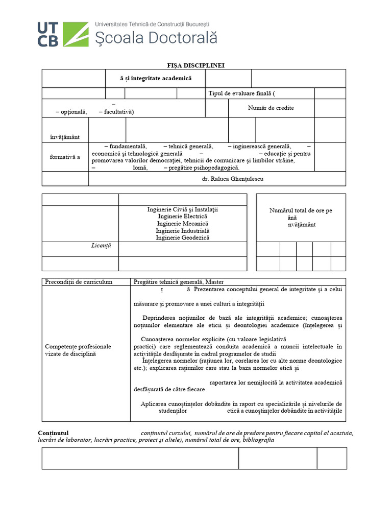 Fise Discipline Scoala Doctorala PPUA 2021 Compressed | PDF