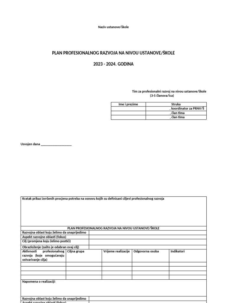 Obrazac PRNS Plan Final | PDF