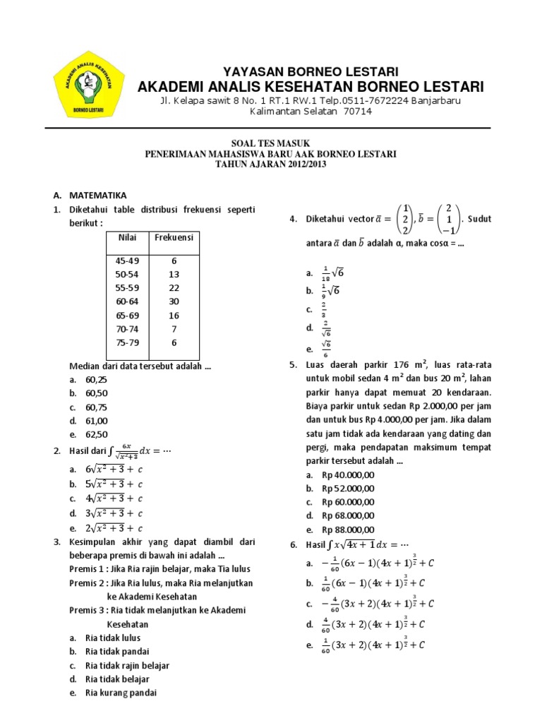 Contoh Soal Tes Masuk Akademi Farmasi  Contoh  Soal  Terbaru  Contoh Soal Tes Masuk Akademi Farmasi  Contoh  Soal  Terbaru