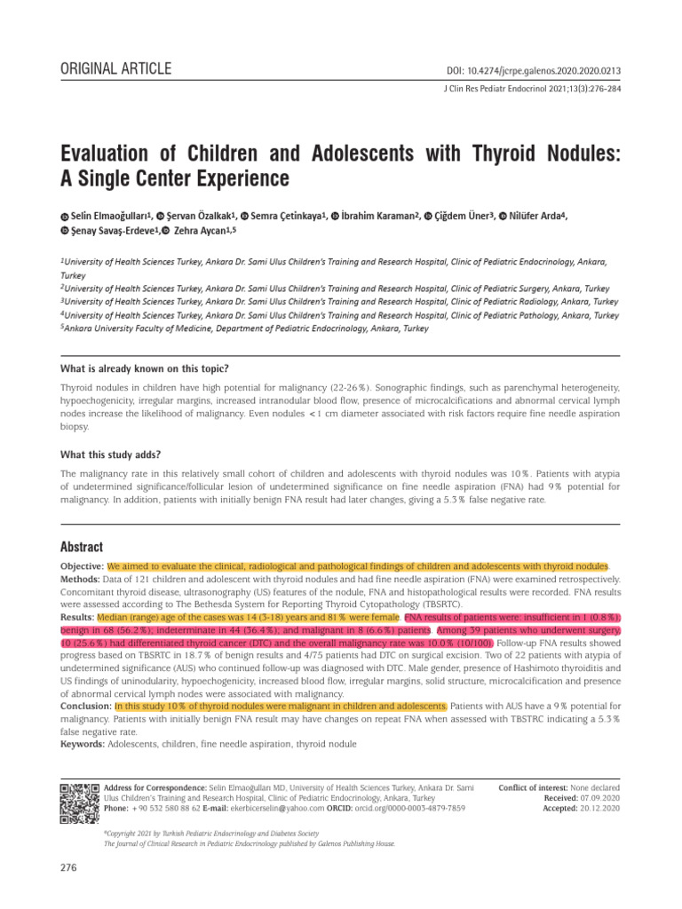 Evaluation of Children and Adolescents With Thyroid Nodules: A Single ...
