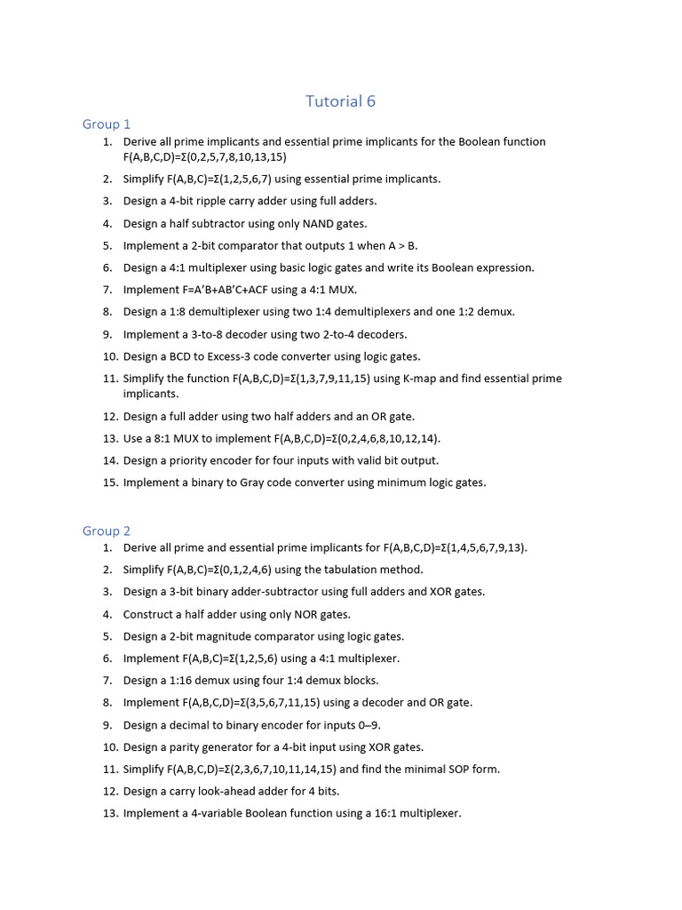Digital Electronics Tutorial 6 Solutions | PDF | Electronic Engineering ...