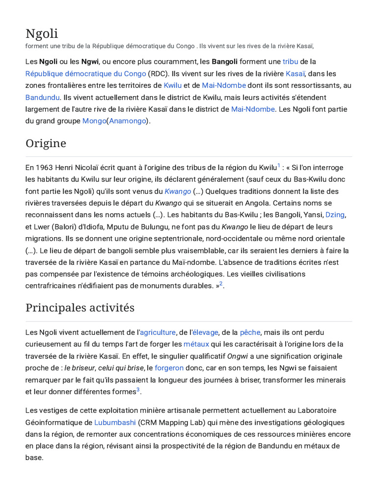 Tribu Ngoli de la RDC : Origines et Activités | PDF | République ...