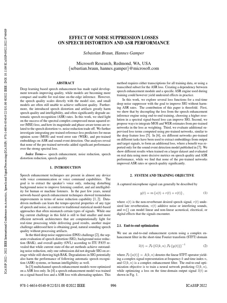 Noise Suppression Impact on Speech Quality | PDF | Speech Recognition ...