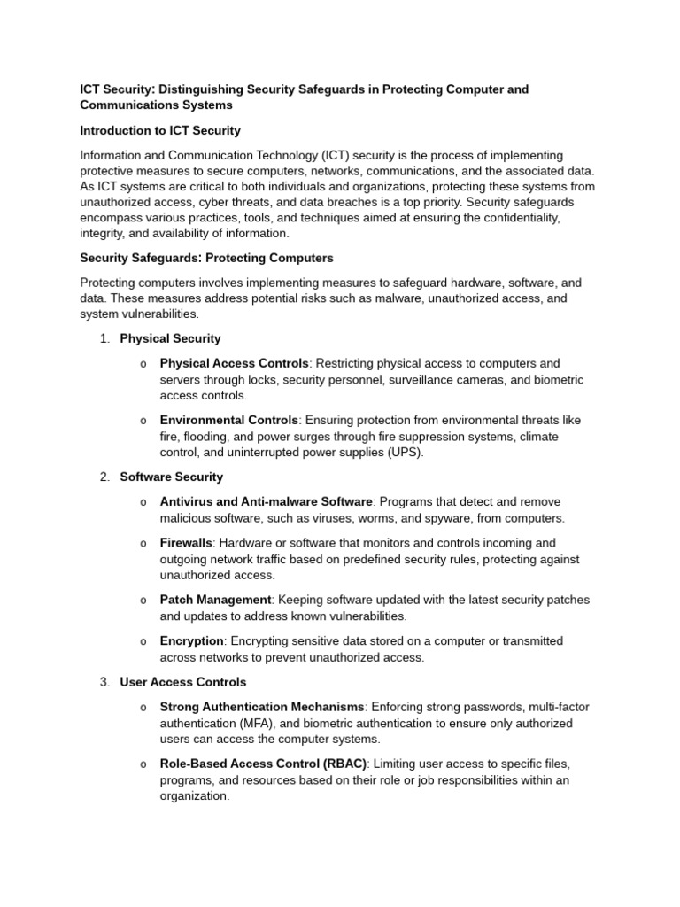 ICT Security: Key Safeguards Explained | PDF | Security | Computer Security