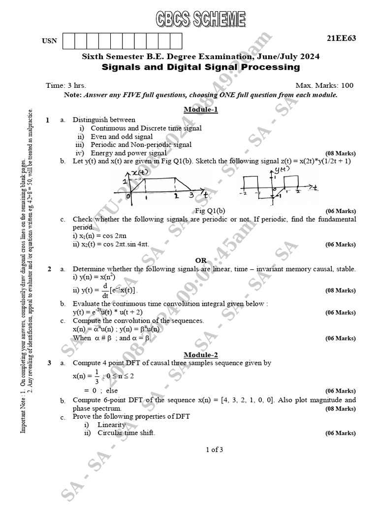 Signals and DSP Exam Questions 2024 | PDF | Discrete Fourier Transform ...
