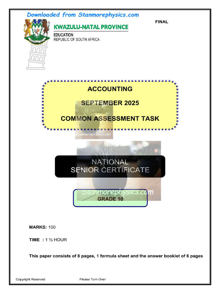 KZN Accounting Grade 10 September 2025 QP and Memo | PDF