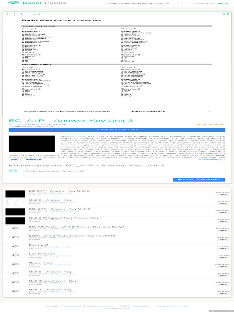 A1+ Unit 3 Answer Key PDF Guide | PDF | Computing