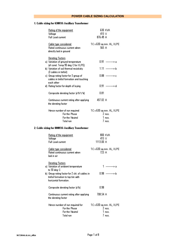 Power Cable Sizing for Various Loads | PDF | Electrical Impedance ...