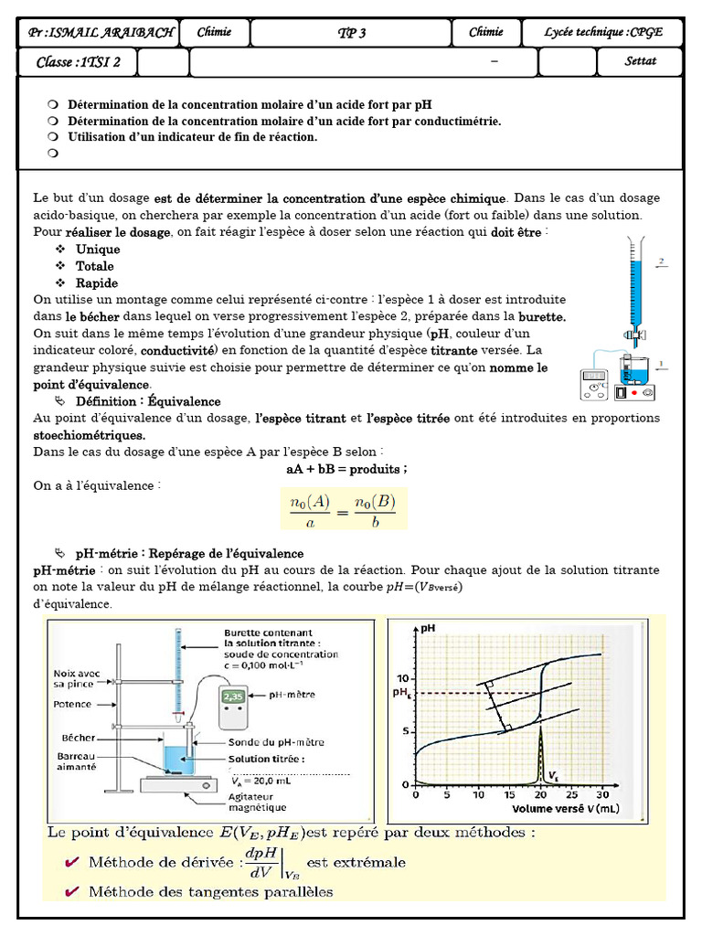 Dosage acido-basique : pH et conductimétrie | PDF | Ph | Chimie