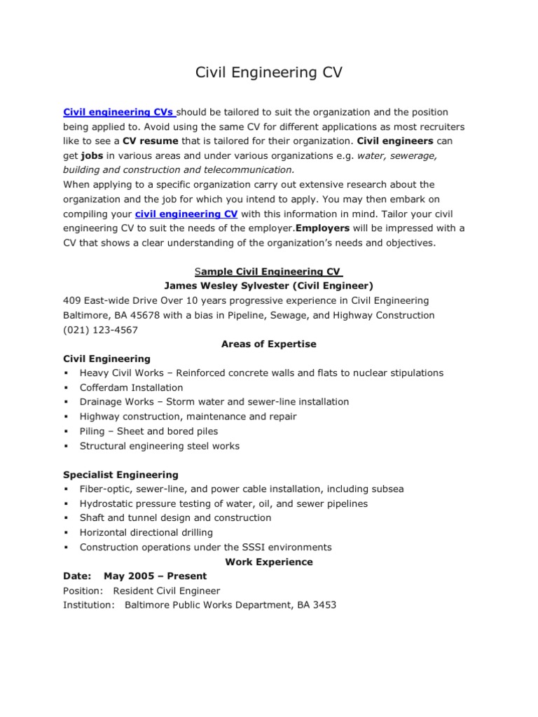 Civil Engineer CV Format Guide | PDF | Civil Engineering | Engineer
