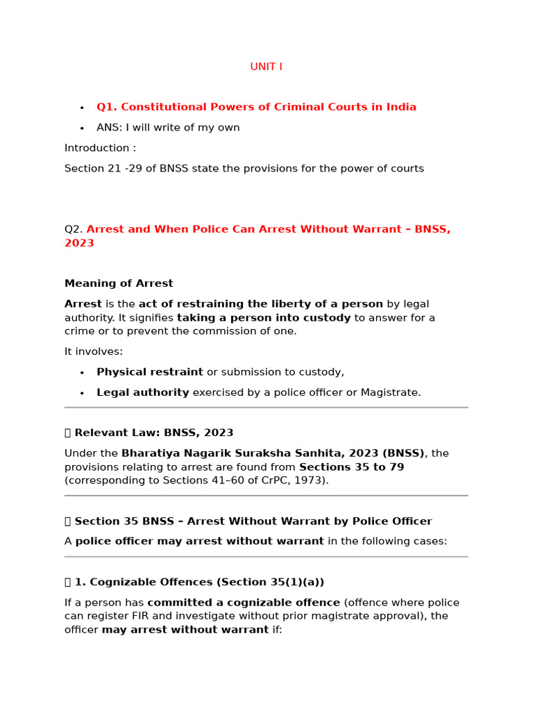 Criminal Court Powers and Arrest Laws in India | PDF | Bail | Arrest