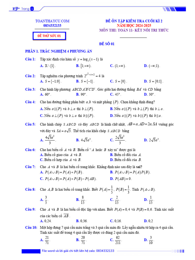 Tuyển Tập 10 Đề Ôn KT CK 2 - Toán 11 - KNTT | PDF