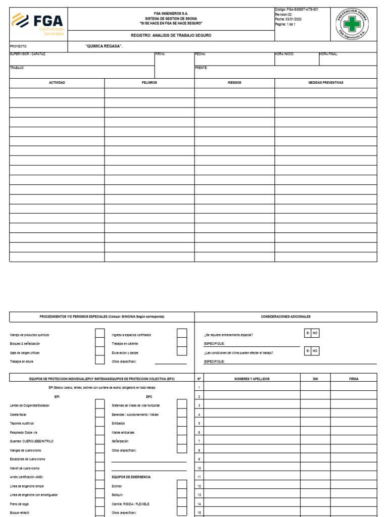Análisis de Trabajo Seguro en FGA | PDF