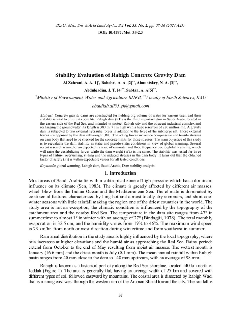 Stability Evaluation of Rabigh Concrete Gravity Dam | PDF | Dam | Rock ...