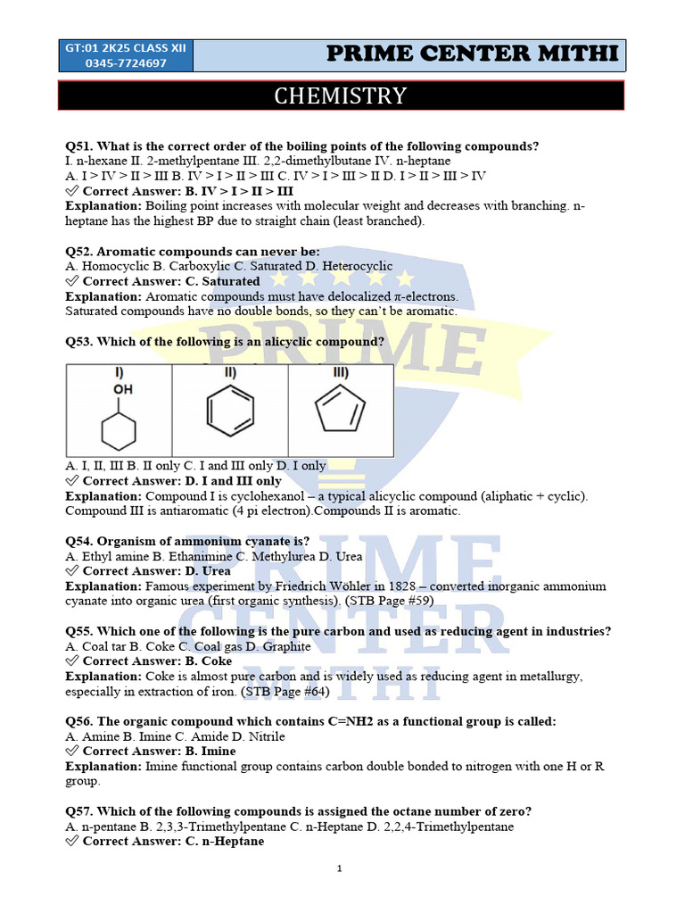 Chemistry Class XII Exam Questions | PDF | Organic Chemistry | Chemistry