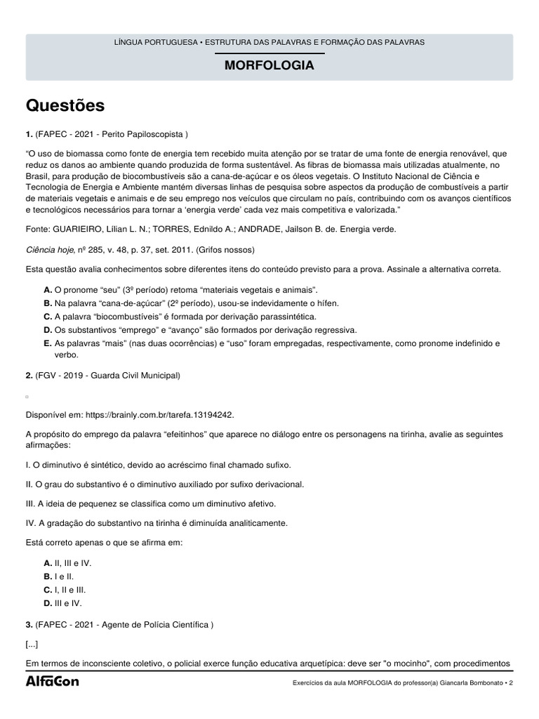 Questões sobre Morfologia e Linguagem | PDF | Saneamento | Autópsia